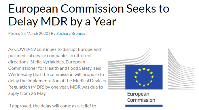 新法规MDR将推迟一年-贸邦认证